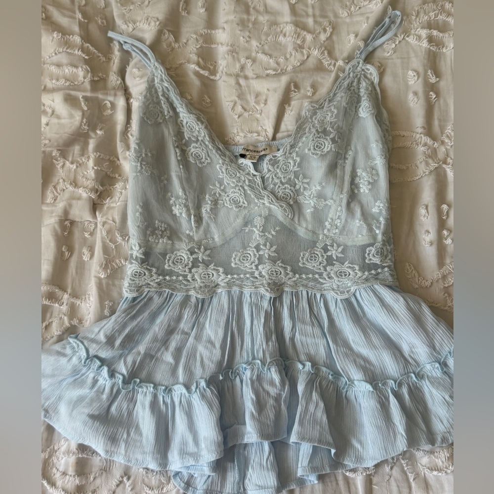 Francesca's NEVER WORN Sky Blue Lace Top XS